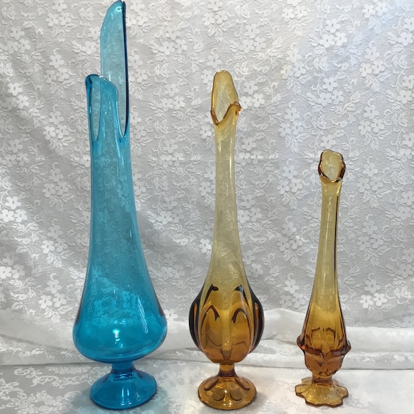 Elegant Smith Viking Fenton Swung Vases /3 To Choose /Amber And Teal/ Sold Ind / VintageSwag/Vases/Home Decor/Footed/Flower Vase