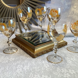Hand Painted Footed Wine Glasses Set Of 6 Cocktail Bar Cart Barware