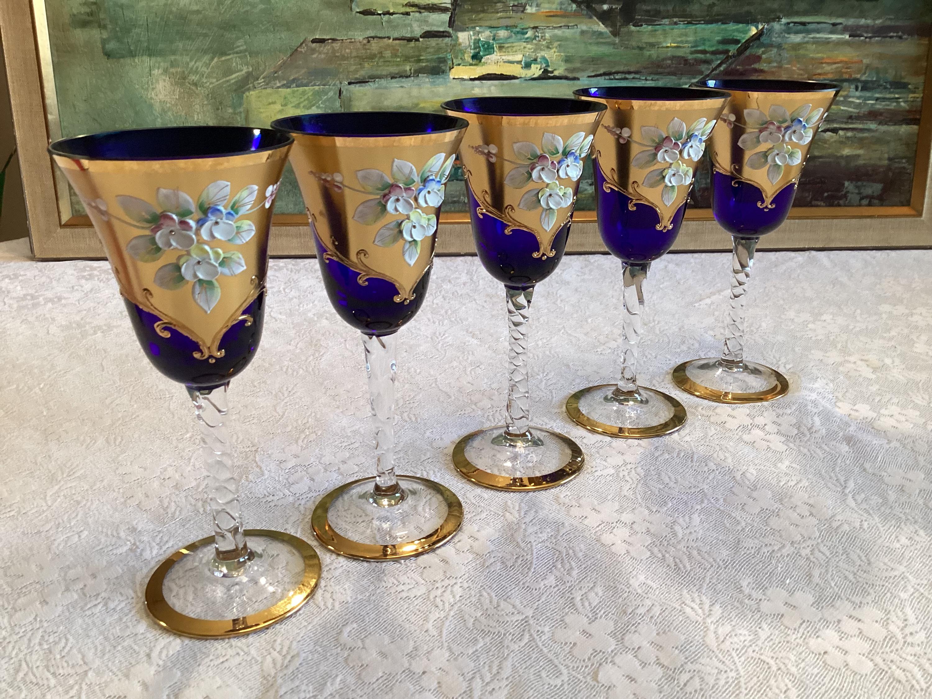 MURANO ムラノ 金彩 ブルー ゴブレット グラス MURANO ムラノ 金彩 ブルー ゴブレット グラス MURANO ムラノ