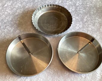 Vintage Pie Tin Pans Two With Quick Release and One With Ruffled
