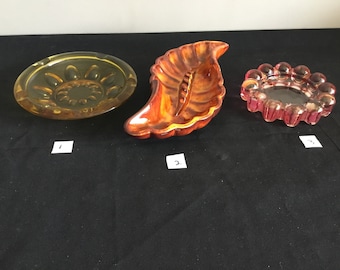 A Great Choice Of 3 Vintage Ashtrays Glass / Ceramic All Very Colourful And Unique