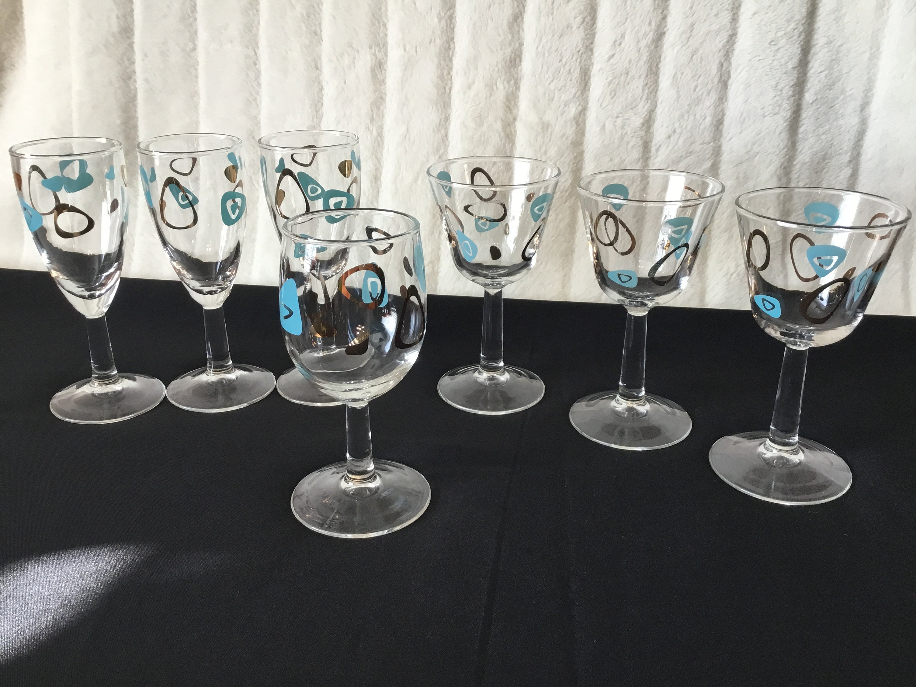 Amoeba Boomerang Atomic/Retro Style Chevron Cocktail Glasses/ Your Choice Of 3 Different Style Atomic  Wine And Champagne Glasses