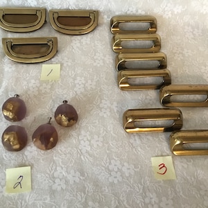Your Choice Of 3 Different Style Drawer Pulls # 1 Three Brass Flap Handles # 2 Four Lucite Shapes With Gold Inside # 3 Seven Desk Style