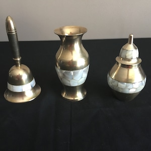 Choice Of 3 Different Brass With Mother Of Pearl Stamped Made In India Pieces / Very Nice Vintage Condition