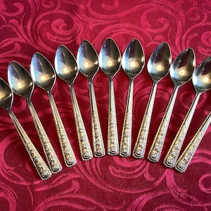 11 National Stainless Floral Decor Ornate Demitasse / Teaspoons Silverware Flatware Cutlery