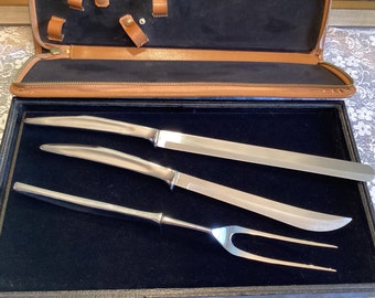 Chirurgisch roestvrijstalen 3-delige snijwerkset gemaakt in Solingen, Duitsland, met verzilverde handgrepen en lederen opbergdoos met ritssluiting