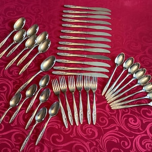 40 Pieces Of Radiant Rose Pattern Superior Stainless USA Silverware Flatware Cutlery Floral Design