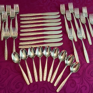 35 Pieces Of American Golden Heritage IS Golden Scroll Pattern Of Gold Plated Flatware Cutlery Estate Sale Find Elegant Silverware