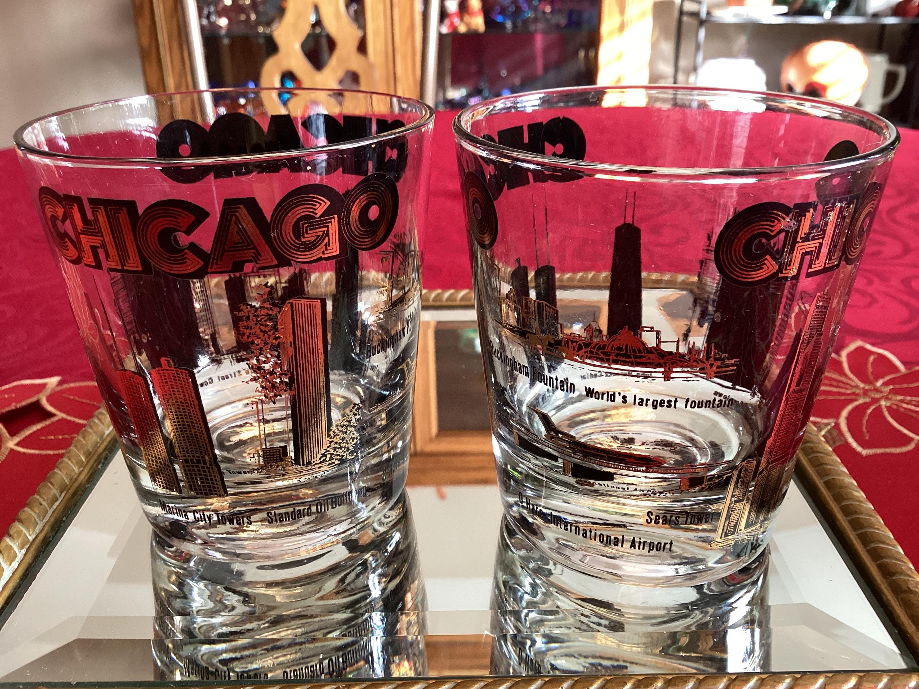 Chicago City Attractions and Skyscrapers Rocks Tapered Whiskey Glasses ...