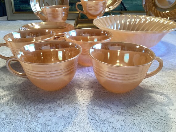 Peach Lustre Anchor Hocking Fire King Tea Cups Saucers Serving