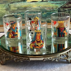 French Playing Cards Drinking Glasses 2 Queens 1 King 1 Jack