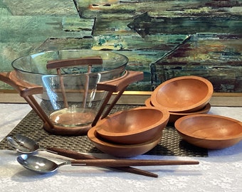 K and M Hagberg Designer Glass Salad/ Bowl Sets Inside A Danish