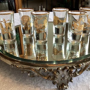 Shot Glasses From Peru 1 Ounce With Gold Rims And Paintings Of Peru Settings Set Of Six Bar Cart Barware Shots Egyptian Symbols Accents Rare