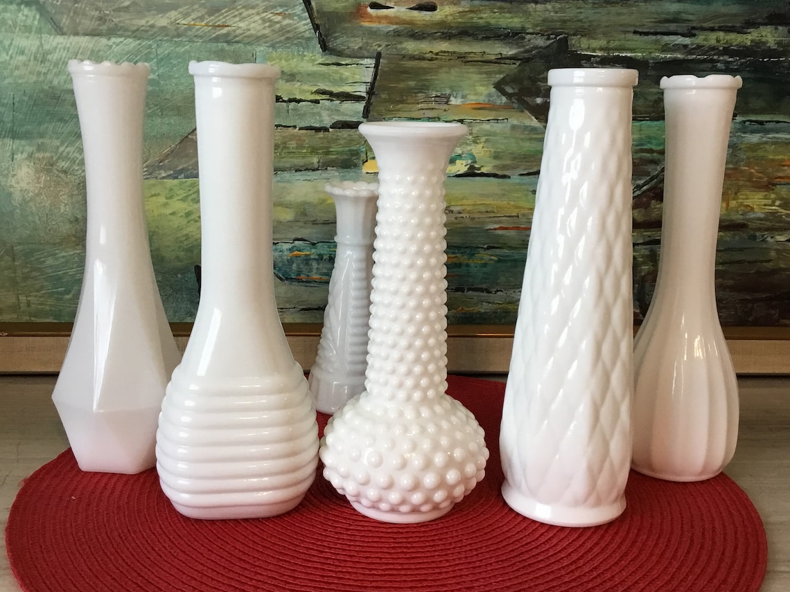 Milk Glass Vases Vintage Assortment Of 6 Different Shapes And Etsy