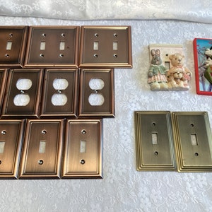 Vintage Wall Switch Plates Brass Brushed Copper Art Deco Disney Walk Decor Replacement Refurbishment Solid Metal Switch Light Hardware