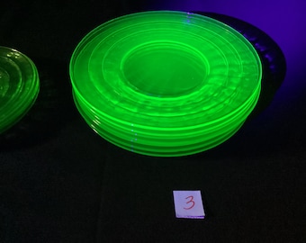 Uranium Large Collection Of Cups And Plates Block Optic Pattern UV Glow In The Dark