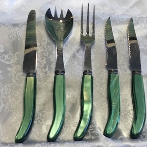 Jean Dubost Besteck-Set mit grünem Griff und 5 Klingen aus rostfreiem Stahl in grüner Farbe