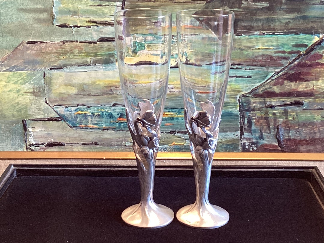 Wedding Anniversary Toasting Champagne Flutes Etain Pewter Etsy