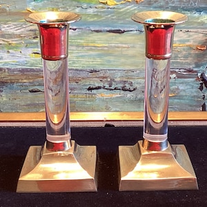 Lucite Und Messing Kerzenhalter Paar Dekorative Kerzenhalter