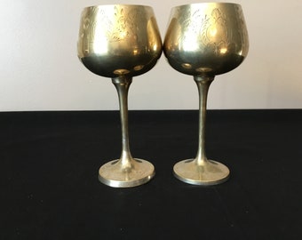 Beautiful Set Of Brass Goblets Stamped E.P S. N. Made In India Nice Addition To Any Man Cave Or Barware Collection