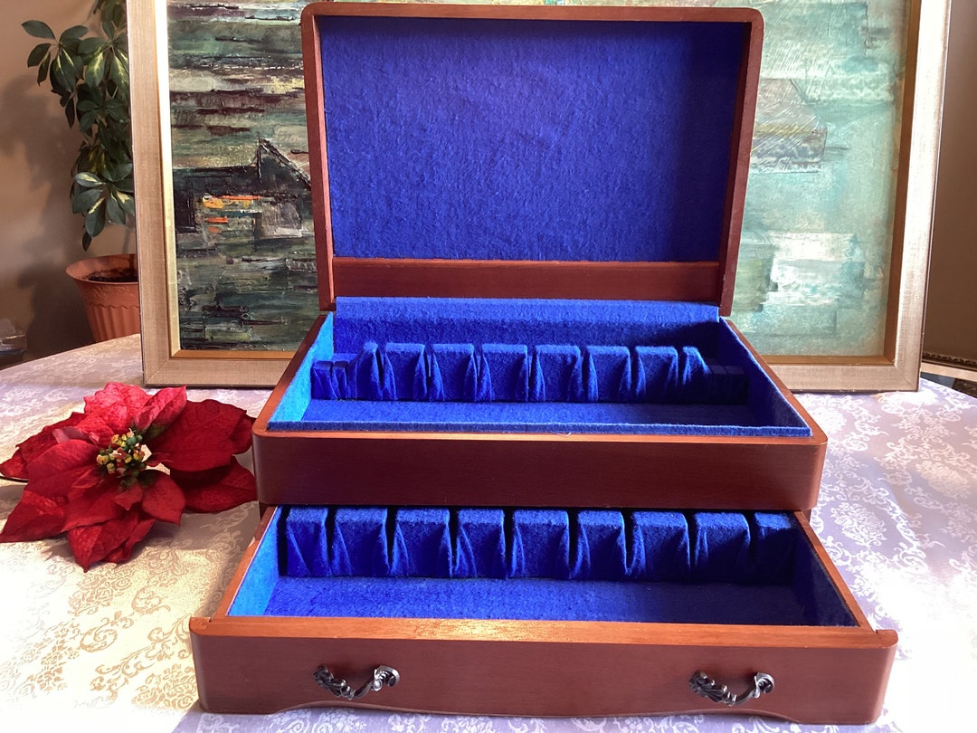 Silverware Storage Chest /box Vintage Striking Velour Cobalt Etsy