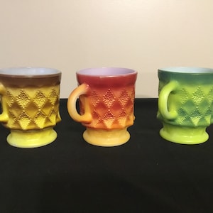 Fire King Set Of 3 Vintage Alligator Skin Coffee Cups Made By Anchor Hocking Great Effect Styling