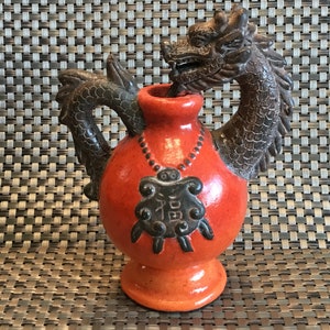 A Cool Dragon Vase/Orange Brown/ Pottery/Nice Detailing/Home Decor/Accent
