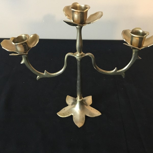 A Solid Brass Triple Candleholder Stamped Made In India / Great Centrepiece /  Bathroom / Bedroom/ Dining Room