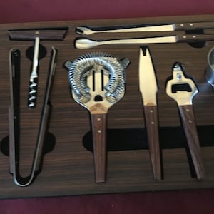 Perfect Gift Idea This 8 Piece Bar Drink Mixing Set Complete With Display Board And Storage/ Stamped Japan With Danish Style Handles