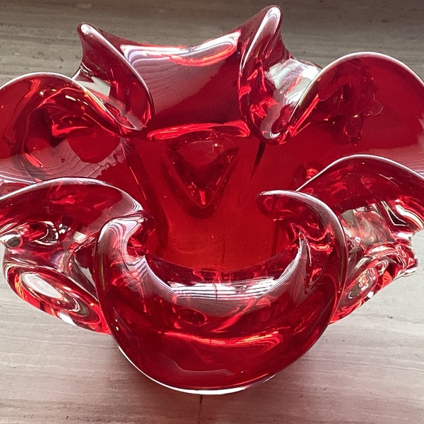 Murano Vibrant Deep Red Piece Of Art Glass Ashtray Jewelry Dish Makeup Centrepiece.