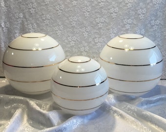 Replacement Ceiling Globes White With Gold Lines Two Sizes 7.5”& 9.5”Retro MCM