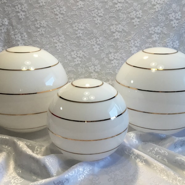 Replacement Ceiling Globes White With Gold Lines Two Sizes 7.5”& 9.5”Retro MCM