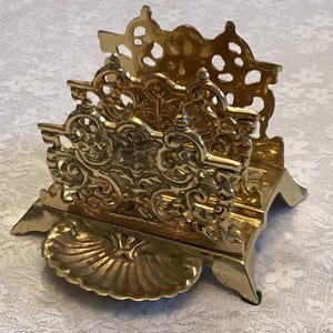 Elegante porta-moedas e letras de latão ornamentado, design vintage, três compartimentos, muito detalhado e elegante, Hollywood Regency MCM