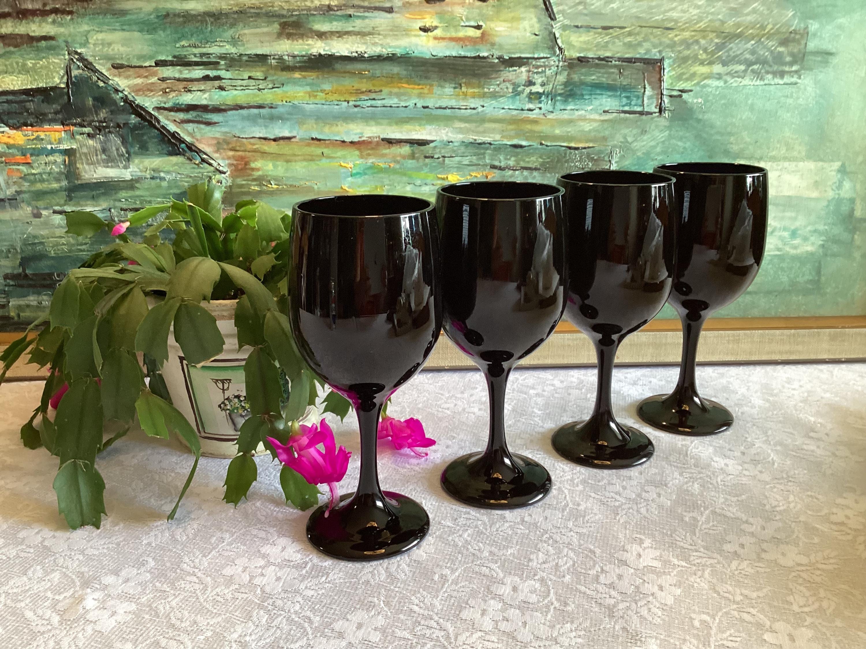 Black Amethyst Footed Wine Glasses Set Of 4 Purple Vintage Barware Wine Footed Collectible Liquor Elegant Drink Ware Dining Ware Dinner Ware