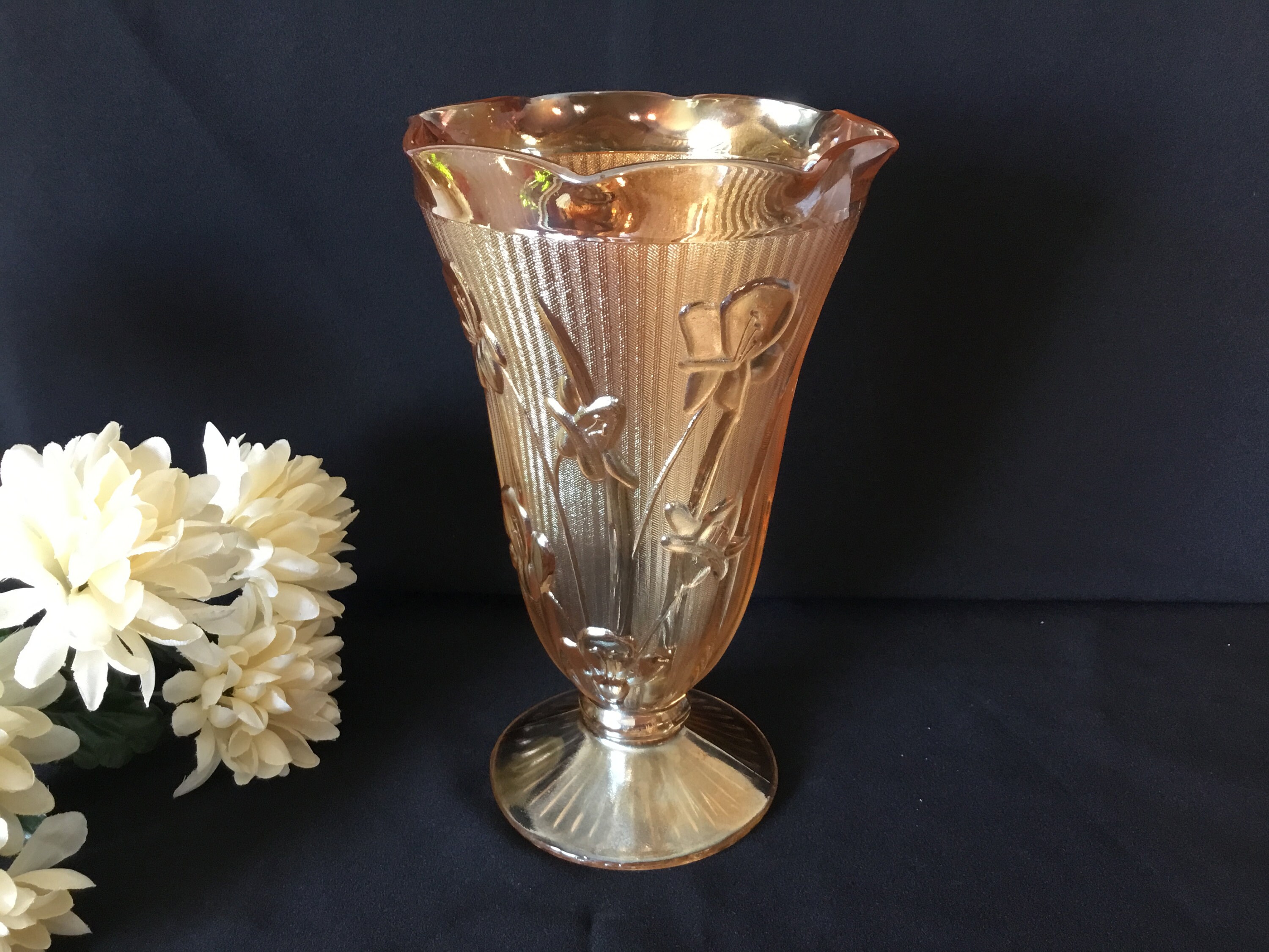 A Beautiful Jeannette Marigold Carnival Glass / Iris and