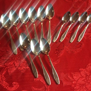 Princess Lady Doris Silver Plated /W M ROGERS 9 Tea Spoons And 4 Demitasse In Very Good/Replacement Condition Tableware Diningware Retro MCM