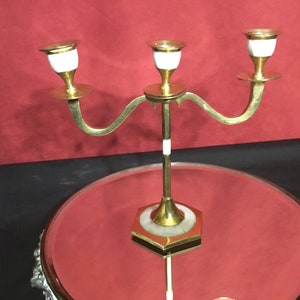 Mother Of Pearl And Brass Triple Candle Holder Candelabra Great Piece Of Hollywood Regency Style Accent Piece