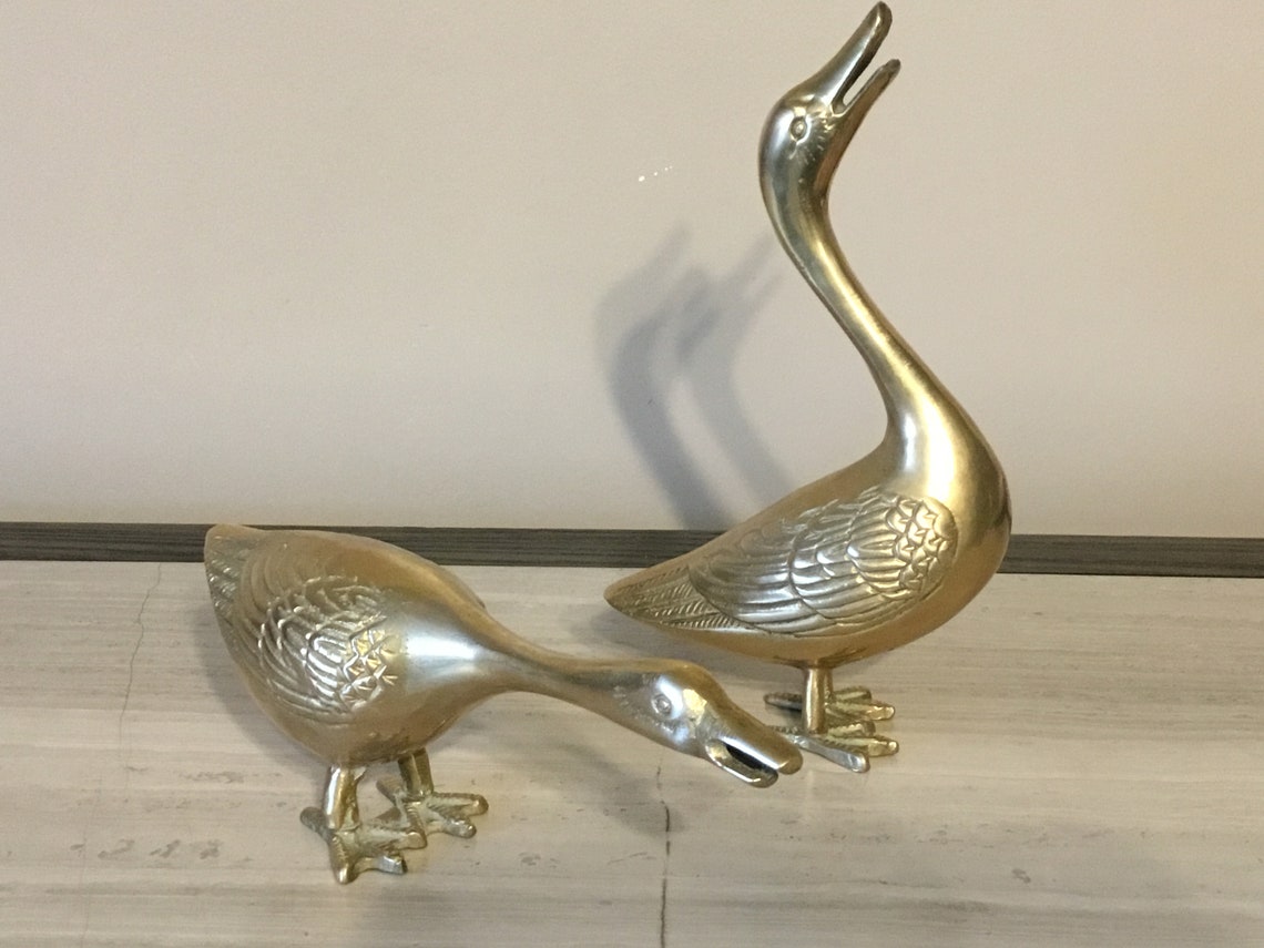 Brass Geese Statues/ Figurines Great Decorative Pieces For The Etsy