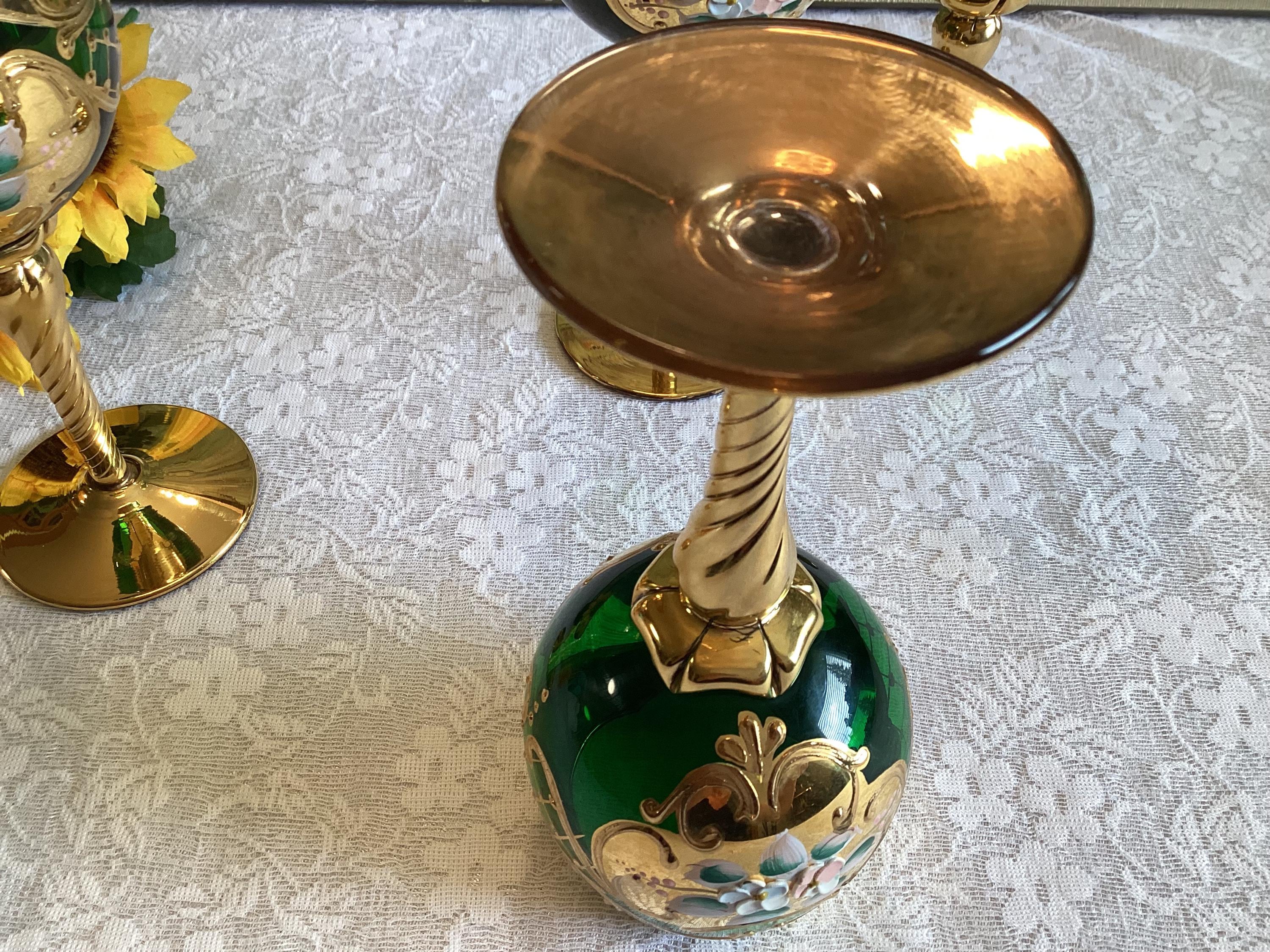 Murano Salvadori Tre Fuochi 24K Gold Footed Hock Glasses