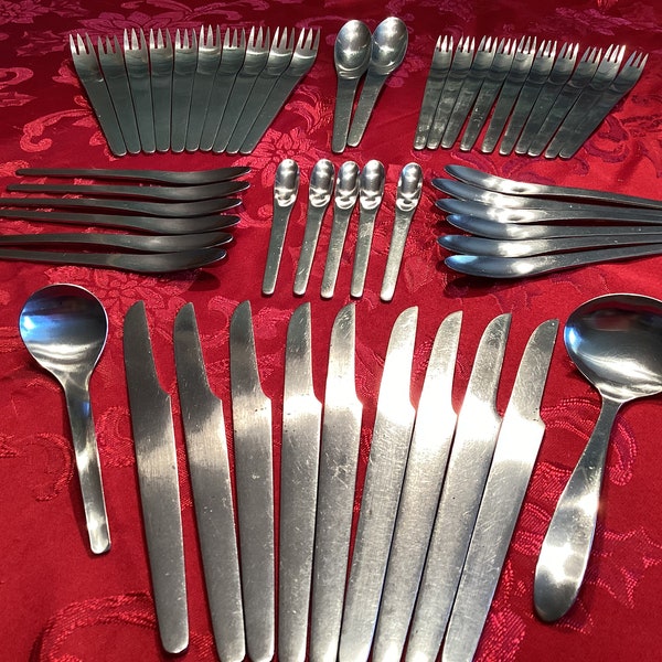 A Michelsen Arne Jacobson Stainless Steel Denmark Unique Style 50 Piece Set Of Flatware