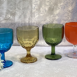 Bartlett Collins Colourful Set Of 4 Thumbprint Goblets Great Retro MCM Styling And Shape Beer Goblets Barware Drink Ware Glassware Bold