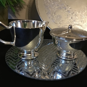 Silver Plated Set Perfect For The Holiday Season Cream , Sugar And A Beautiful Marboro Silver Plated Embossed Serving Tray
