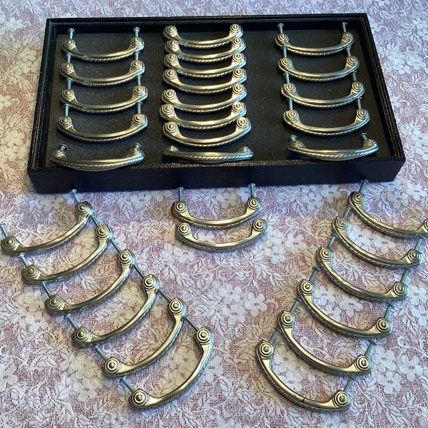 Art Deco Silver Metal Drawer Pulls Being Sold In Different Quantities Rope Weaving Face And Spiral Ends 3 Inch Centers