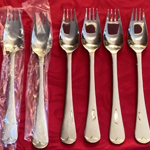 Godinger Stainless Steel Set Of 6 Combination Spoon Fork Serrated Knife New Still In Plastic Sleeves Cutlery Flatware Quality Rare Dining