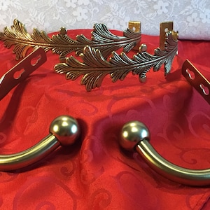 Brass Drape Curtain Tie Backs Ornate Or Golden Metal Large Coat Hooks Great For Heavy Coats Etc