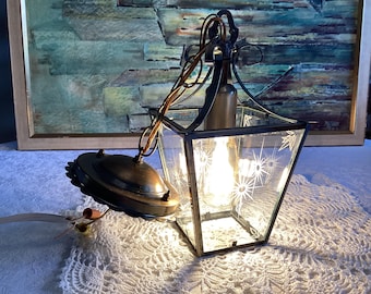 Starburst Design On Vintage Ceiling Pendant Light Metal And Glass Fully Working Retro MCM Piece Lighting Ceiling Lights Atomic Stars Rare