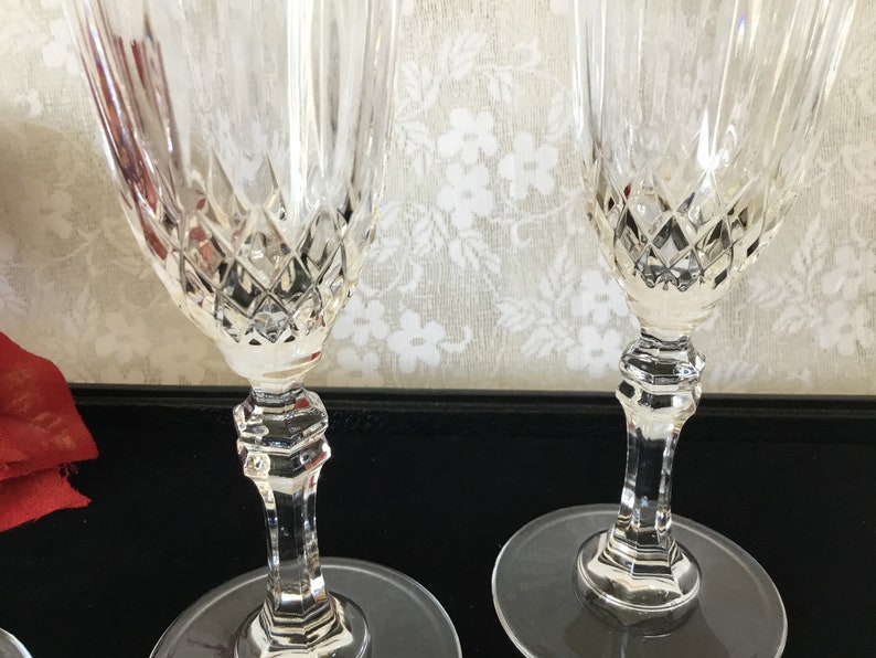 Elegant Set Of Vintage Crystal Champagne Flutes Set Of 4 Barware Drinkware Bar Cart Champaign Flutes Dining Ware Bild 7