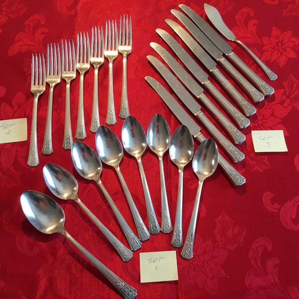 Fortune Pattern Tudor Plate Floral 3 Sets Of  Used Aged Silver Plated Oneida CommunityElegant/ Cutlery/Dining Ware/ Vintage/Occasions/Dining