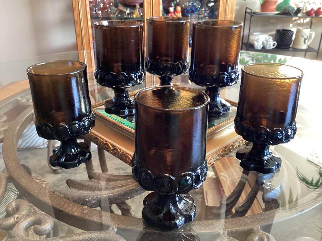 Tiffin Franciscan Madeira Brown Smokey Goblets Heavy Sturdy Vintage Retro Gothic Drinking ...