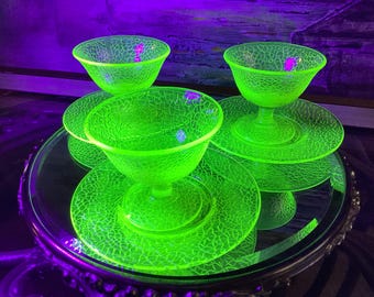 UV Uranium Crackle Glass Saucers Only